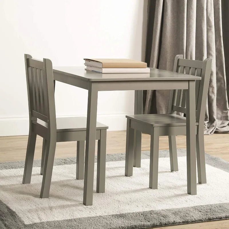 Grey Kids Wood Table and 2 Chairs Set, Square