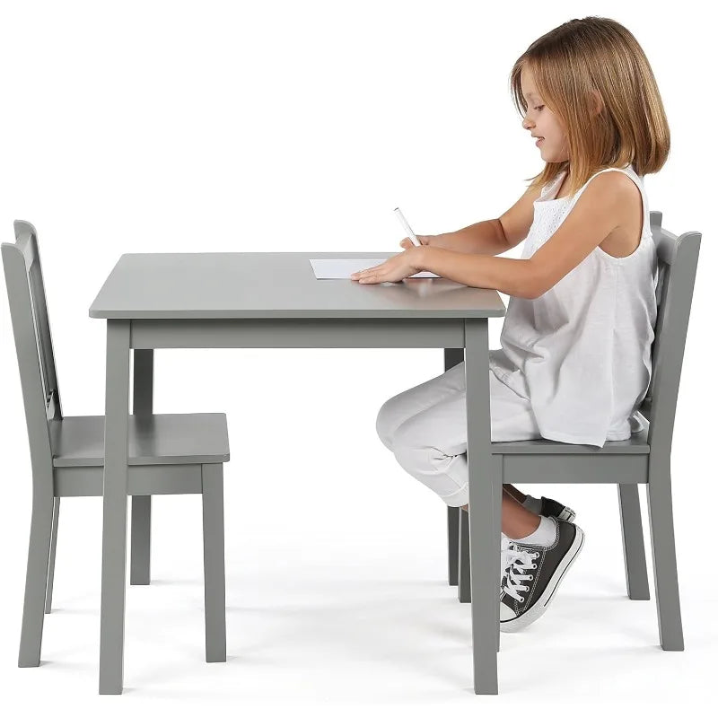 Grey Kids Wood Table and 2 Chairs Set, Square