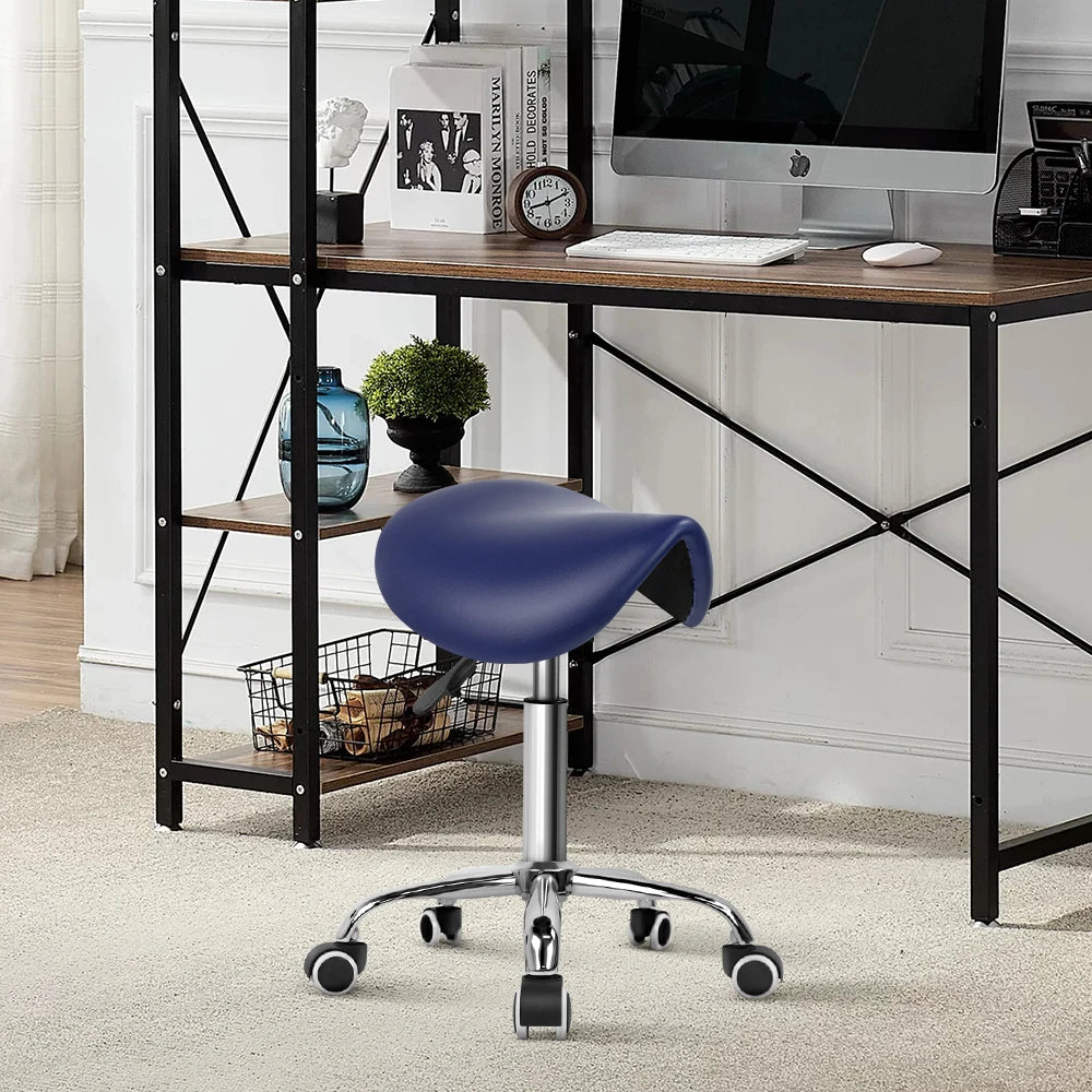 KKTONER Rolling Saddle Stool PU Leather