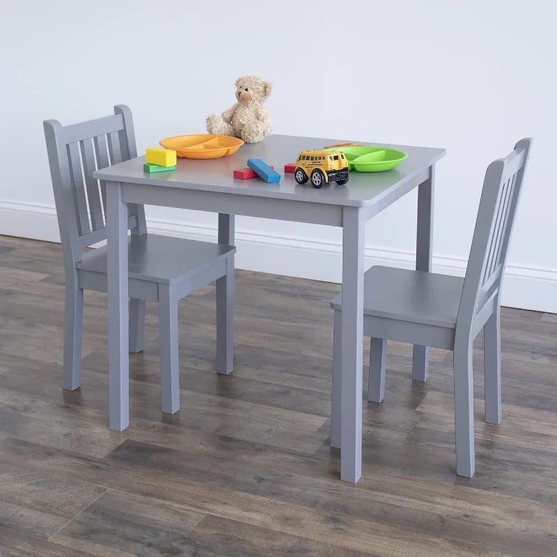 Grey Kids Wood Table and 2 Chairs Set, Square